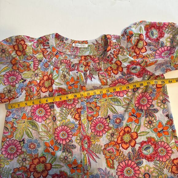 Rose & Olive Floral Puff Sleeve Top Womens 2X Multicolor Button Up Bold Peasant - Picture 9 of 10
